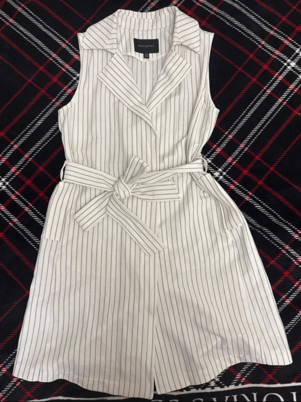 Banana Republic White Pinstripe Sleeveless Tie-Waist Tunic